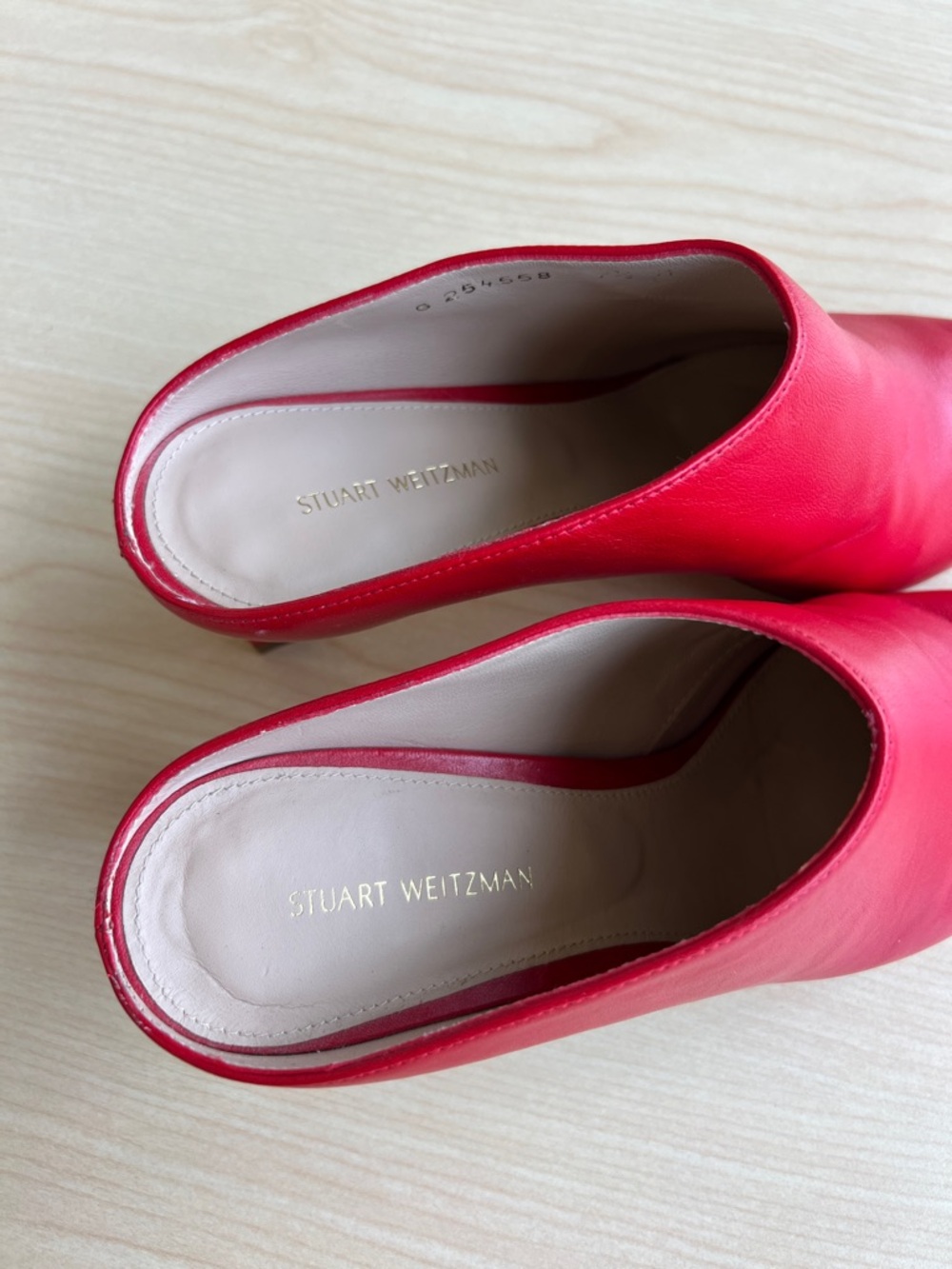 Stuart Weitzman mira red leather pointed toe slide on mules kitten heels 7.5 - Picture 5 of 16